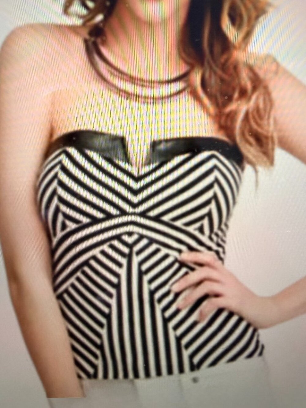 Bebe Coquette Corset Retro 90s Y2K Top Sz L Strapless V-Notch Chevron Stripe